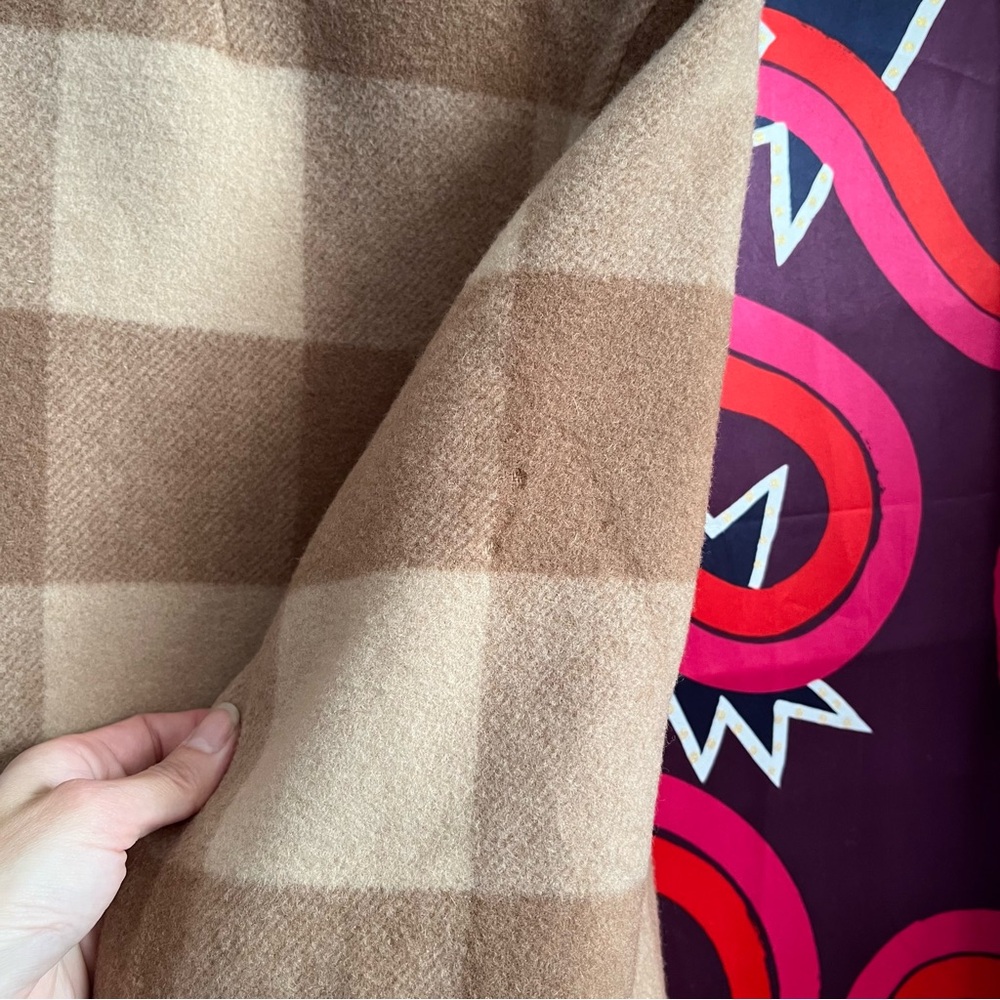 Theory Double-Faced Check Overlay Coat Camel Plaid Multi Check Wool Felt Open - Picture 14 of 14